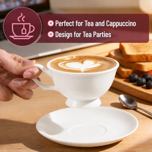 Fine Bone China Espresso Cups and Saucers Set of 4, 5 oz - color: 4Pcs Plain Set, size: 4 Count (Pack of 1)