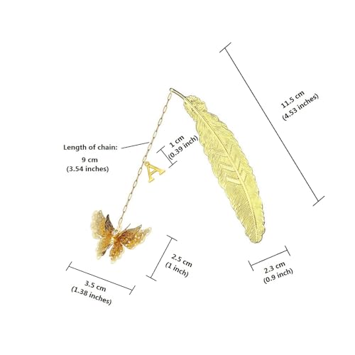 Initial Letter and Butterfly Charm Metal Feather Bookmark (Gold-A) - style: Gold-A