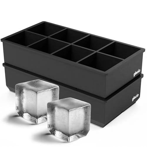 Ice Cube Molds, 2 Pack Silicone Trays for 8 Large Square Cubes - color: Black