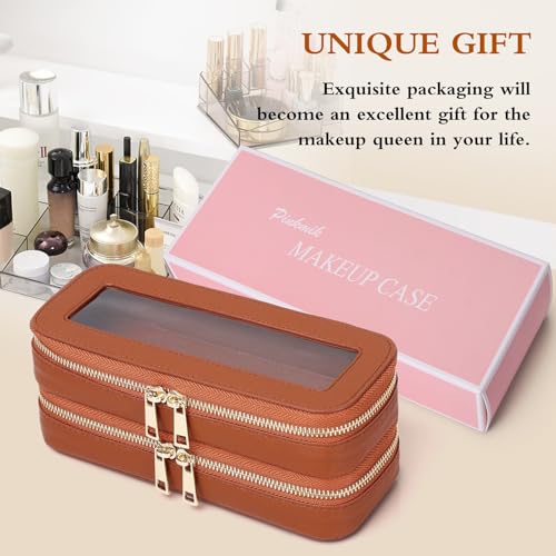 Pinkmik Double Layer Makeup Bag, Brown, Double SLIM - color: B3/Brown, size: 2-Layer SLIM