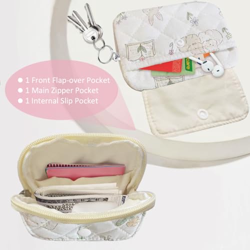 Cute Prints Cotton Quilted Coin Purse for Women Girls - color: TWO RABBITS