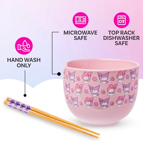 Silver Buffalo Sanrio Hello Kitty and Friends, Ramen Bowl, 20oz - color: My Melody and Kuromi Flowers, size: 20 Ounces (No Spoon)