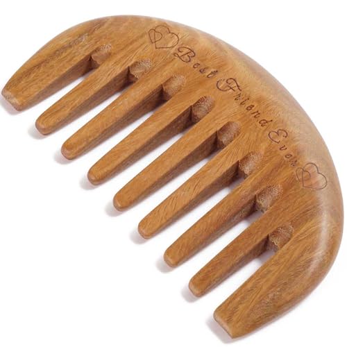 Wooden Comb, Wide Tooth Comb for Scalp Massage & Distribute Oils - style: Best Friend Ever