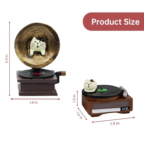 RAQWI Cat Phonograph & Record Player Figurines, Resin Desk Decor - color: Music