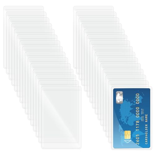 30 Packs Clear Card Holder Sleeves, Side-Open Waterproof Business Card Protector Sleeves PVC Soft for Credit Cards, Driver's License