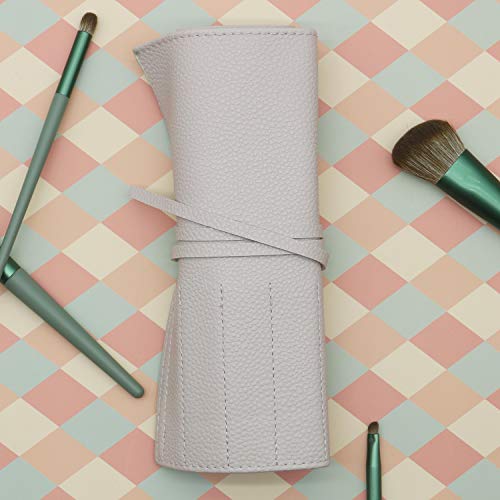 Bird&Fish Makeup Brush Case Travel, makeup brush case roll up,brush holder makeup,Holder Organizer Brushes Pouch Cosmetic Bag for Travel，Rolling Bag Storage Case PU Leather - color: Gray