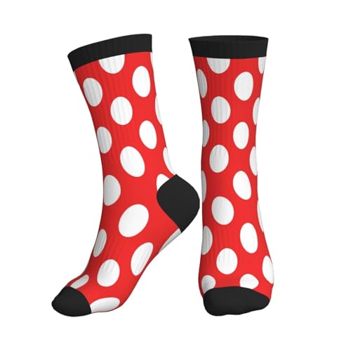 Crew Athletic Socks Funny Crazy Casual Sports Novelty Dress Socks for Women Men Running Hiking - color: Polka Dots White Red