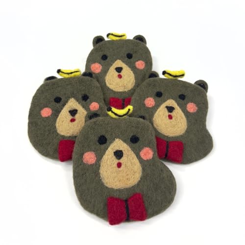 Humble Hilo Handmade Animal Felt Coaster Set of 4, Absorbent Coaster for Animal Lover (Funny Bear) - color: Funny Bear