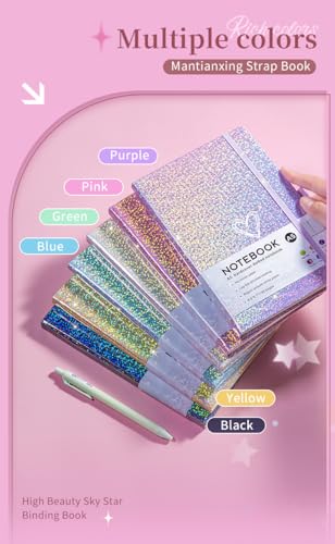 Bling A5 Notebook with Pen, Lined Journal Notebook A5 Notepad for Girls Women,Cute Heart Pattern Design Glitter Laser Diary College Ruled Hardcover Notebook for Work, Note Taking, Business (Green) - color: Green