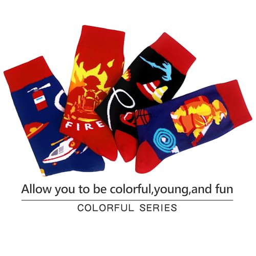 WeciBor Men's Combed Cotton Novelty Crew Socks Size 7-15 - color: Black/Red/Multicolor Firefighting-4m, size: 7-12