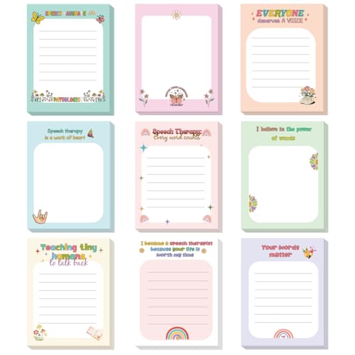 9 Pcs Speech Pathologist Gifts, Cute Speech Language Pathologist Self-Adhesive Notes for Women Man, Motivational SLP Sticky NotePads for Friends Coworkers Office Supplies - color: Slp a