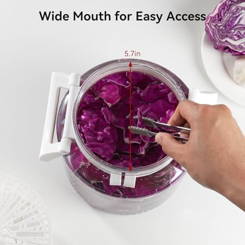 1.3 Gallon Plastic Fermentation Jars - Kimchi Fermenting Container with Auto Weight Press Plate & One Way Exhaust Valve, Wide Mouth Sauerkraut Fermenter Making Set for Pickling Canning Sauce