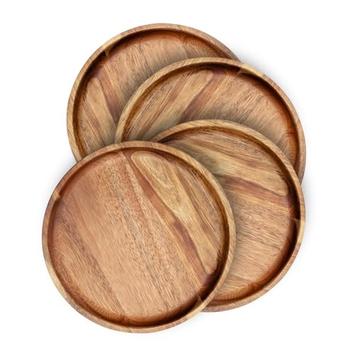 BF BILL.F SINCE 1983 Wooden Plates Round Dinner Plates 8 Inch Acacia Wood Serving Tray Wooden Serving Platters for Home Decor, Food, Vegetables, Fruit, Charcuterie, Appetizer Serving Tray (Set of 4) - color: 8 Inch Round 4pcs