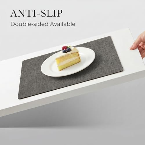 Romanstile Vinyl Placemats Set of 6, Reversible Faux Leather Wipeable Table Mats - color: Grey-black, size: PCS6
