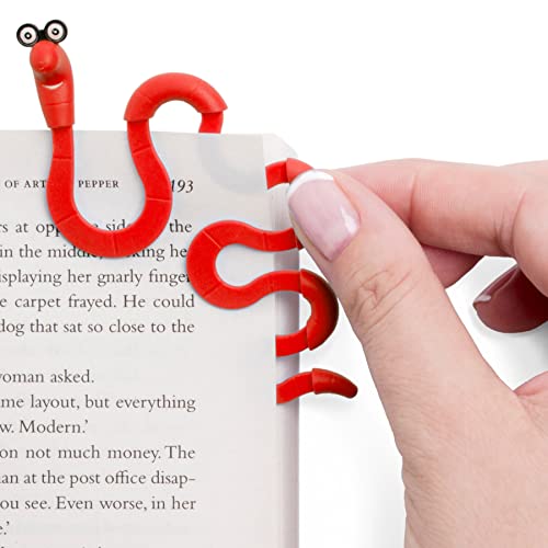 Funny Bookworm Clip Bookmarks for Kids - Red - color: Red