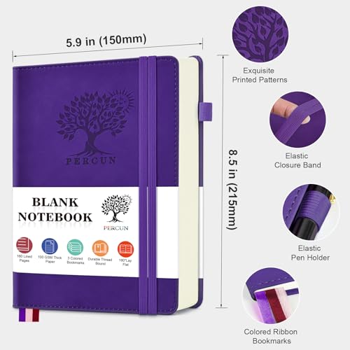 Blank Journal Notebook 5.9"×8.5", Leather Sketchbook,160 Pages Sketch book - color: Purple, size: Blank Page