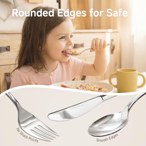 KINGSTONE 3 Pcs Kids Fork, Spoon & Knife Set, Stainless Steel, Cat & Dog - color: Cat & Dog, size: 3-Piece (Large)