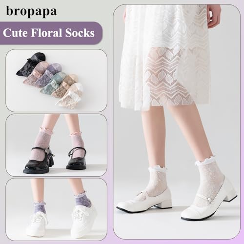 Women‘s Ruffle Ankle Socks,Vintage Patterned,Short Casual Dress Sock,Cute Princess Lettuce Floral Socks 6 Pack - color: Cute Color