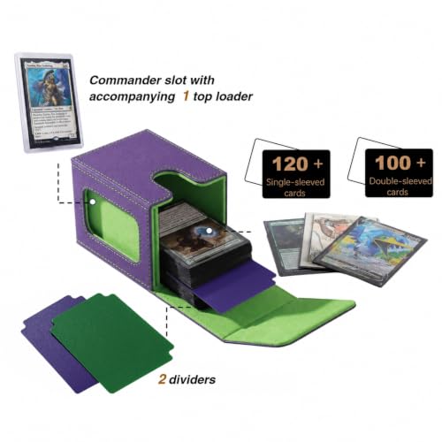 Venssu MTG Deck Box with Commander Display, Fits TCG Cards (Purple＆Green) - color: Purple&Green