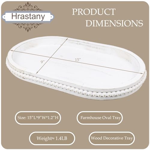 Hrastany Whitewashed Oval Wood Coffee Table Serving Tray with Beads for Ottoman - color: Oval Whitewashed, size: 15" x 9" x 1.2"