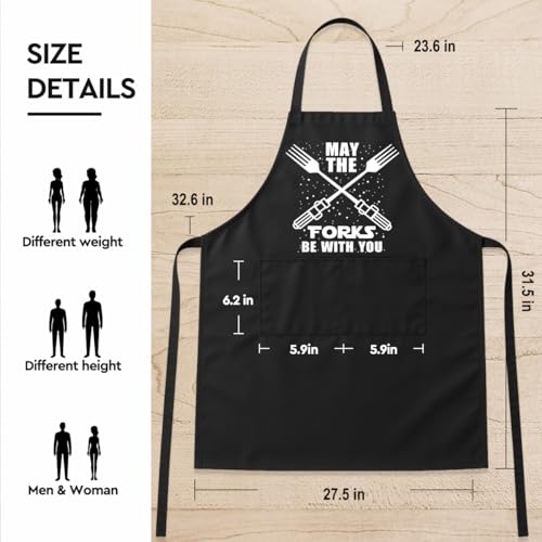Funny Black Grill Apron with Pockets for Man,Dad,Husband,Father in Law,Chef Daddy Grilling Apron BBQ Cooking Gifts - color: May the Fork Be With You -1