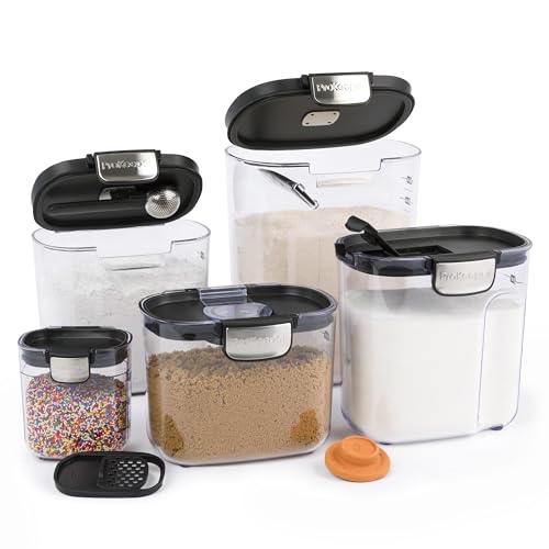ProKeeper+ Airtight Food Storage Container Set – Clear Plastic Flour and Sugar Canister Set with Magnetic Accessories for Kitchen Organization (Black, 9-Piece) - color: Black, size: 9-Piece