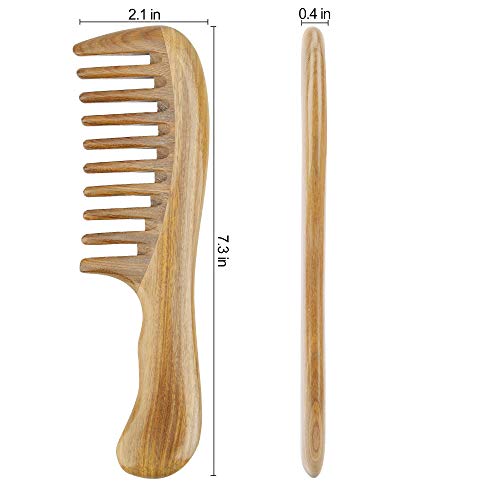 Onedor Handmade 100% Natural Green Sandalwood Hair Combs - Anti-Static Sandalwood Scent Natural Hair Detangler Wooden Comb (Extra Wide Tooth) - style: Extra Wide Tooth