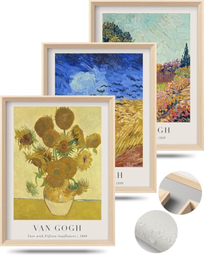 HesenDot Van Gogh Framed Wall Art,Vintage Canvas Prints Set of 3 - color: Framed Van Gogh Landscape, size: 16"L x 12"W