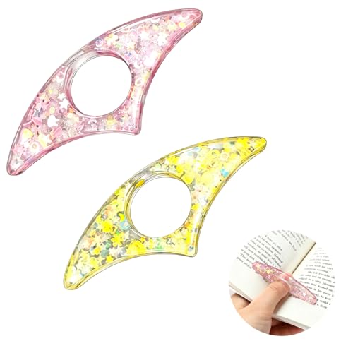 2 Pieces Book Page Holder, Dried Flower Resin Thumb Book Page Holder Gifts for Book Lovers Book Accessories for Book Lovers Readers Teachers Students - color: Glitter: Pink and Yellow