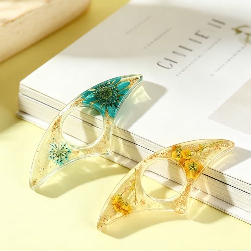 Book Page Holder, Dried Flower Resin Thumb Book Page Holder 2 Pieces Book Accessories Gifts for Book Lovers for Book Lovers Readers Teachers Students - color: Crescent: Yellow and Blue