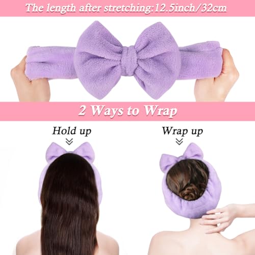 Shintop Soft Spa Headband with Cute Bow for Makeup Washing Face（Purple） - color: Purple