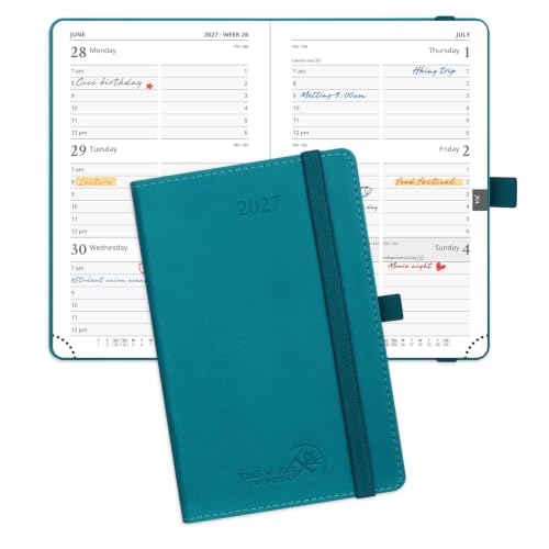 POPRUN Pocket Calendar 2027 for Purse, Weekly & Monthly Planner Pocket Size - color: Pacific Green, size: Pocket-4" x 6.25", style: Calendar Year 2027