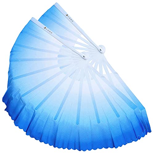 ZooBoo 2Pcs Traditional Chinese Folding Dance Fan - Elegant Taichi Kungfu Performance Accessory - color: Blue
