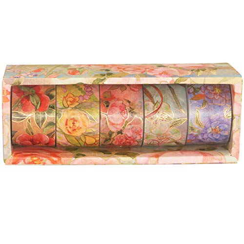 YUBBAEX Blooming Washi Tape Set Gold Foil Masking Tape Peony Wide Decorative for Arts, DIY Crafts, Journal Supplies, Planners, Scrapbook, Card/Gift Wrapping -25mm- (Red Flowers) - color: Red Flowers