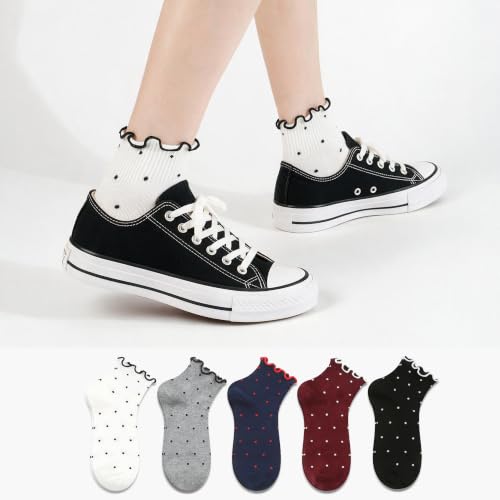 Womens Cotton Crew & Ankle Socks, Cute Floral Ruffle Colorful Tube Size 6-9 - color: Ruffle Dot