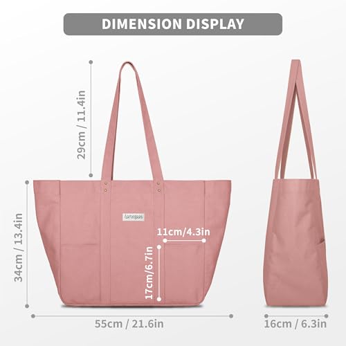 HOMESPON Large Canvas Tote Bag, Magnetic Work Laptop Pack for Women - color: Pink
