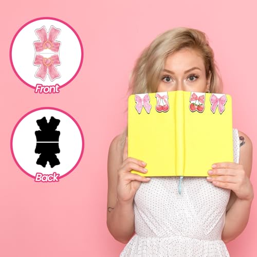 Coquette Style Magnetic Bookmarks Pink Bow Book Mark Cute Planner Bookmark Set for Book Lovers Cherry Strawberry Magnet Bookmark Clips Unique Small Gifts for Reading Women Girly Student Teacher 8 PCS