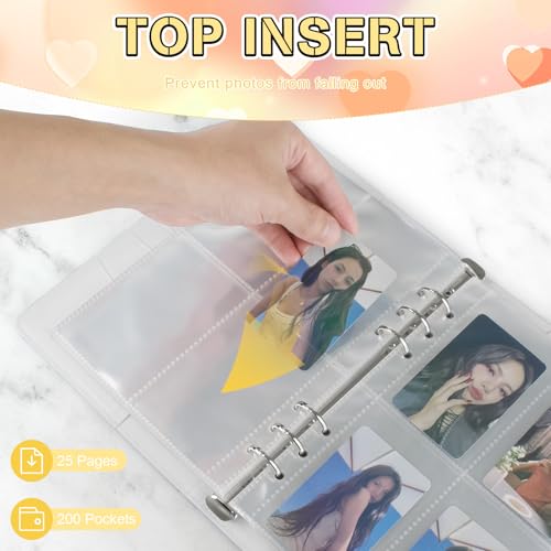 Kpop Photocard Binder, PU Leather A5 Photocard Holder with 200 Pocket, K-Pop Korean Pop Photocard Holder Binder Book, 4 Photo Style Photo Card Album Trading Cards Organizer(White) - color: White