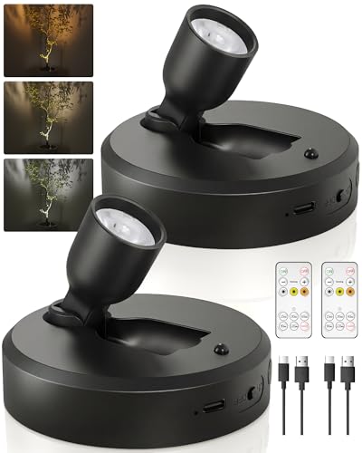 EZVALO 2-Pack Spotlight Indoor, Rechargeable Battery Picture Lights, Wireless Uplights with Remote, Dimmable, ⁠3 Color Temperatures⁠, Timer, Accent Lighting for Plants, Trees, Art, Displays - color: Black