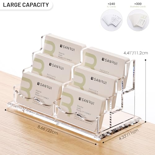 SANRUI Clear Acrylic Desk Business Card Holder, 6 Horizontal Slots