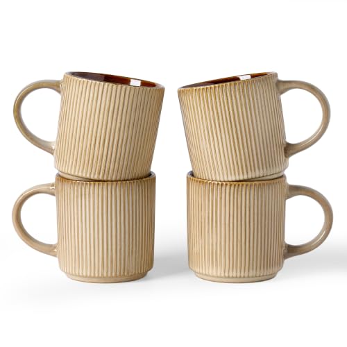 famiware Coffee Mug Set of 4, Star 12 oz Ceramic Mugs Cups Set with Handle - color: Star-Cream Cocoa, size: 4 Count (Pack of 1)