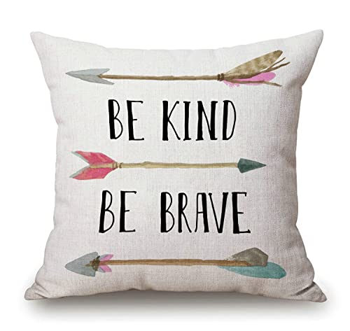 Solekla Cotton Linen Home Decorative Quote Words Throw Pillow Case Cushion Cover for Sofa Couch Tribal Girl Nursery Art Decor, Be Kind Be Brave Decoration, 3 Arrows Pink and Blue, 18" x 18" - color: Sl207