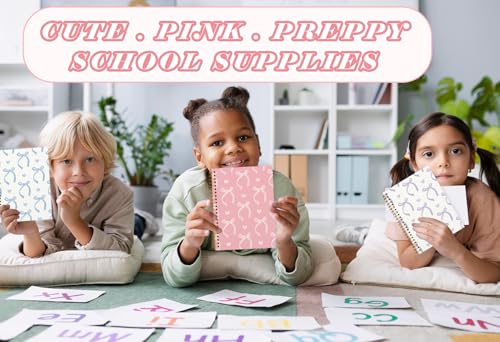 QUICQOD Preppy Pink Bow Spiral Notebook for Teen Girls 5.5x8.3 Inch - color: Pink2