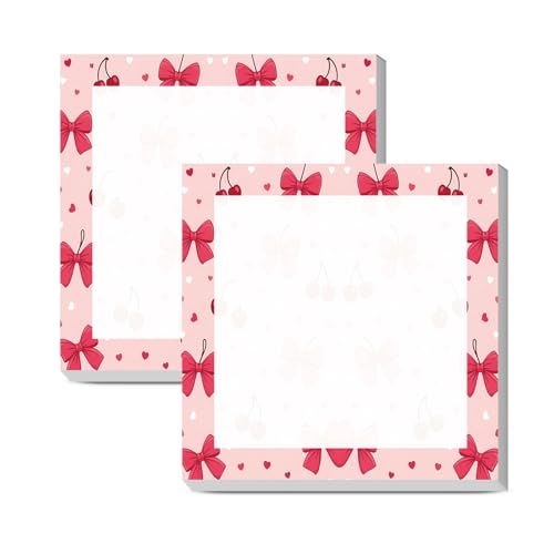 Sticky Notes 3x3 Inches, Cute Self-Stick Note Pads, Funny Memo Pads, Easy to Post Sticky Notes for Office, Home & Notebook Cute Pink Bow Cherry - color: Cute Pink Bow Cherry