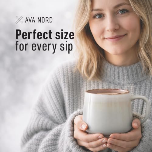 Ava Nord Large Stoneware Ceramic Coffee Mugs Set of 2 | 20 oz | Sage Ash - color: Sage Ash, size: 20 Oz