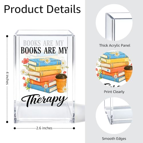 Books Are My Therapy Acrylic Pen Holder Makeup Organizer for Desk - color: Transparent71