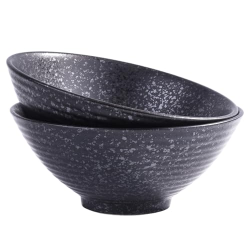 Japanese Ceramic Noodle Bowl Set of 2, 8.2 Inch Black Ramen Pho Bowls - color: Black