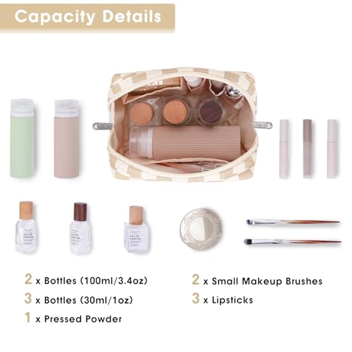 Narwey Small Makeup Bag for Purse, Travel Mini Cosmetic Bag for Women Girls - color: YB-Light Checkerboard, style: Small