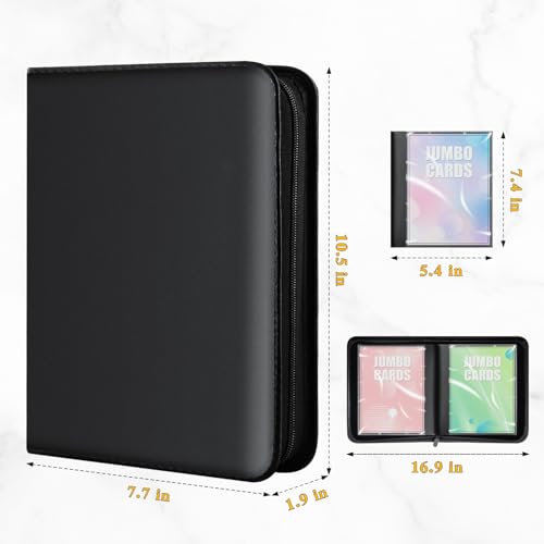 Jumbo Card Binder for PKM – WITHYU PU Leather Ringless Card Collection Binder with 60 Pockets, 5.4'' x 7.4''Card Holders Storage Album for Game Card (Black) - color: Black, size: 5.4x7.4