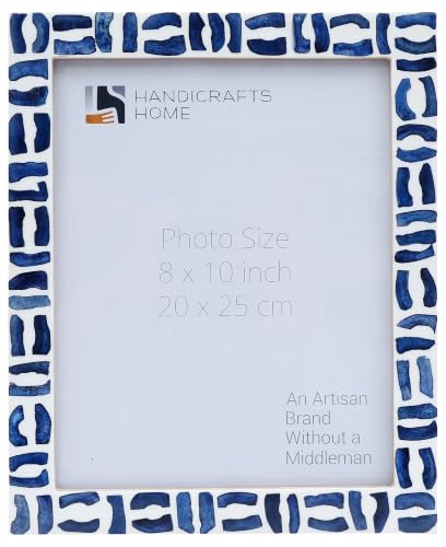 Handicrafts Home Handmade Bone & Resin Inlay Coastal Blue Photo Frame, 8x10 - color: Mosaic- Blue White, size: 8X10